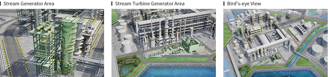 (좌측부터) Steam Generator Area, Steam Turbine Generator Area, Bird's-eye View