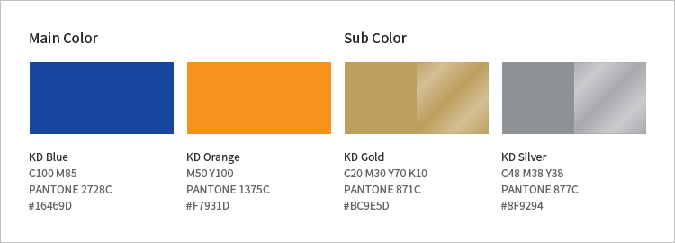 컬러 시스템 : Main Color(KD Blue, KD Orange) Sub Color(KD Gold, KD Silver)